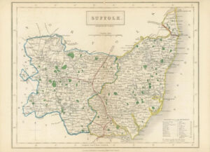 c1820 - Original Antique Map SUFFOLK Chapman Hall outline hand colour (CP10-M)