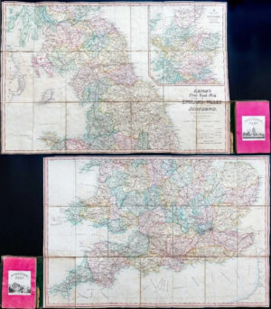 c1830 Two part folding Map of England & Wales LEIGH'S NEW ROAD MAP (FM103)