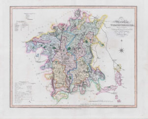 1833 Large Engraved Map WORCESTERSHIRE by William Ebden Duncan Colour (DUK24)