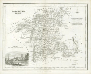 1836 - Original Antique Map of WORCESTERSHIRE Cathedral  by Fullerton (41)