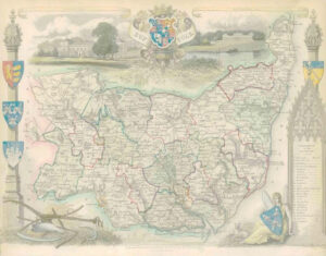 1837 ORIGINAL ANTIQUE Decorative MAP - SUFFOLK by Thomas Moule Colour