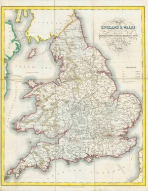 c1840 Original Antique Folded Map - ENGLAND & WALES Lewis on Linen (LM6)