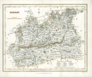 c1840 - Original Antique Map of "SURREY" by Fullerton Hand Coloured (bm19)