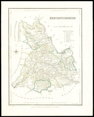 1845 Antique colour map of "BRECKNOCKSHIRE" Wales by LEWIS (W/DW85)