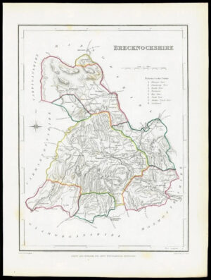1845 Antique colour map of "BRECKNOCKSHIRE" Wales by LEWIS (W/DW80)