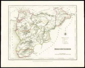 1845 Antique colour map of "MERIONETHSHIRE" Wales by LEWIS W/DW34