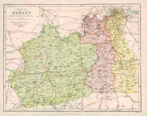 1850 Original Antique MAP OF SURREY Parliamentary Divisions Railroads (2)