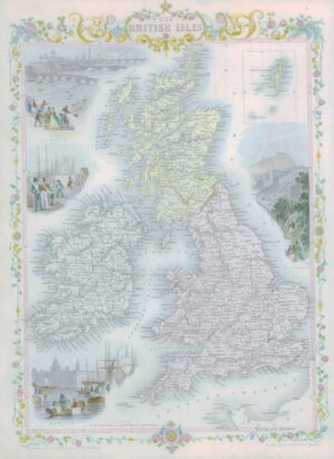 1850 - RARE Antique Map of "THE BRITISH ISLES" by TALLIS FULL COLOUR (67)