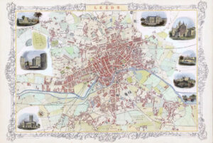1851 RARE LARGE ORIGINAL ANTIQUE City Map of "LEEDS" Yorkshire Tallis & Rapkin