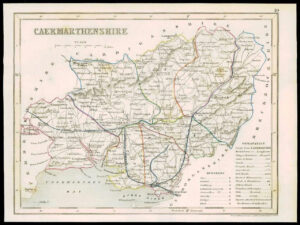 1855 - Original antique map of "CAERMARTHENSHIRE" WALES by JOSHUA ARCHER (8)