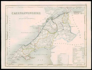 1855 - Original antique map of "CAERNARVONSHIRE" WALES by JOSHUA ARCHER (9)