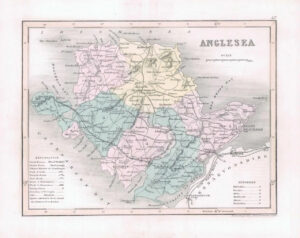 1860 - Original antique colour map of "ANGLESEA" in Wales by Joshua Archer