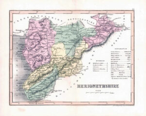 1860 - Original antique colour map of "MERIONETHSHIRE" WALES Joshua Archer (23)