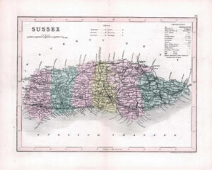 1860 - Original antique colour map of "SUSSEX" by Joshua Archer (36)