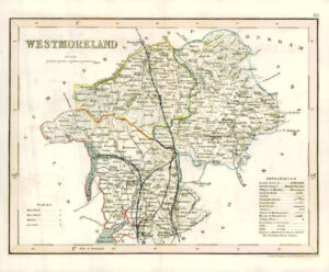 1860 Joshua Archer map of WESTMORELAND England with outline colour (AM3/49)