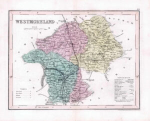 1860 - Original antique colour map of "WESTMORELAND" by Joshua Archer (39)
