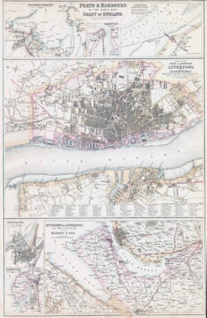 1860 Antique Map PORTS & HARBOURS England LIVERPOOL North West by Swanston (FJM-18)