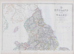 1863 Large Antique Map ENGLAND AND WALES by Edward Weller (DA04)