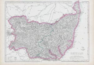 1863 Large Antique Map SUFFOLK by Edward Weller (DA106)