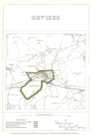 1868 Wiltshire Boundary Commission Ordnance MAP PLAN of DEVIZES (BC49)