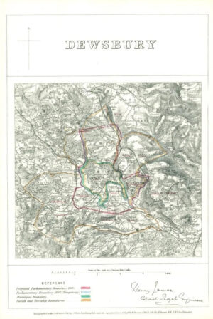 1868 West Yorkshire Boundary Commission Ordnance MAP PLAN of DEWSBURY (BC51)
