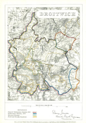 1868 Worcestershire Boundary Commission Ordnance MAP PLAN of DROITWICH (BC53)
