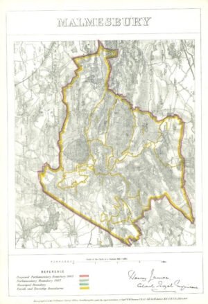 1868 Wiltshire Boundary Commission Ordnance MAP PLAN of MALMESBURY (BC104)