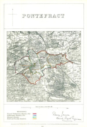 1868 West Yorkshire Boundary Commission Ordnance MAP PLAN of PONTEFRACT (BC131)