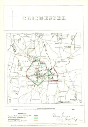 1868 West Sussex Boundary Commission Ordnance MAP PLAN of CHICHESTER (BC37)