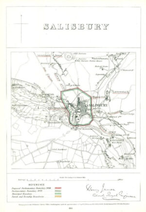 1868 Wiltshire Boundary Commission Ordnance MAP PLAN of SALISBURY (BC144)