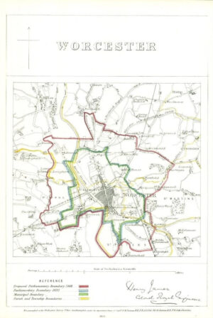 1868 Worcestershire Boundary Commission Ordnance MAP PLAN of WORCESTER (BC191)