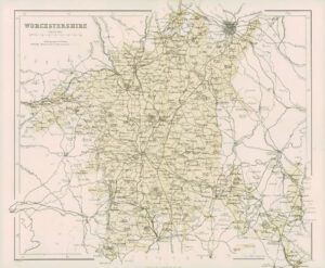 1868 - Original Colour Antique Map of WORCESTERSHIRE by W Hughes (FC22)