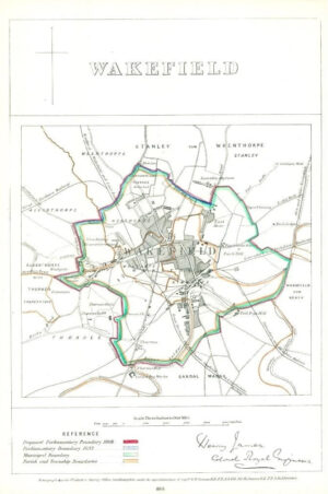 1868 West Yorkshire Boundary Commission Ordnance MAP PLAN of WAKEFIELD (BC172)