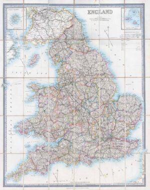 c1870 Large original antique folding map ENGLAND + Islands by Richard Laurie