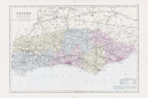 1883 Large Map of SUSSEX Ordnance Survey by Bacon (BO39)