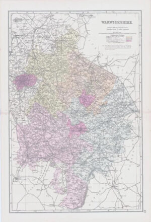 1883 Large Map of WARWICKSHIRE Ordnance Survey by Bacon (BO40)