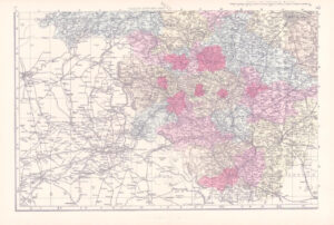 1883 Large Map of YORKSHIRE (South West Sheet) Ordnance Survey by Bacon (BO47)