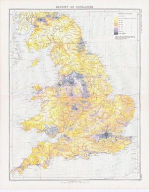 c1885 Large Map ENGLAND WALES DENSITY OF POPULATION Bartholomew (RA3)