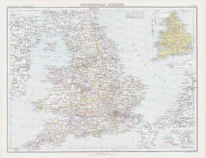 c1885 Large Map ENGLAND WALES ECCLESIASTICAL DIVISIONS York Bartholomew (RA2)