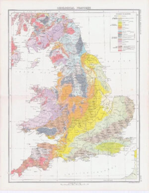 c1885 Large Map ENGLAND WALES GEOLOGICAL FEATURES Bartholomew (RA7)