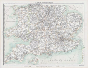 c1885 Large Map ENGLAND WALES RAILWAYS SOUTHERN DIVISION Bartholomew (RA6)