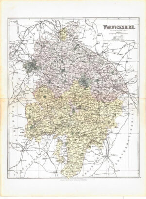 1885 Large Map of the County of WARWICKSHIRE by Weller (PCM36)