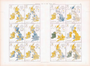 1887 Large Antique Folio Map BRITISH ISLES Statistical Stanford (SLA13)
