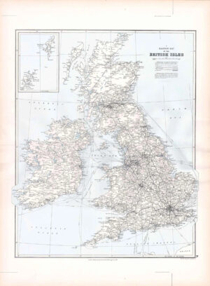 1887 Large Antique Folio Map BRITISH ISLES Railway Stanford (SLA11)