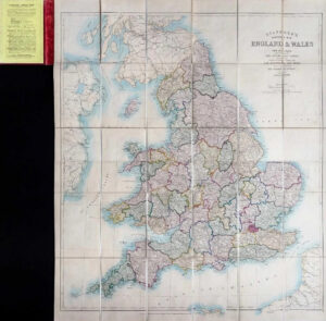 1889 Stanford's Folding PORTABLE MAP OF ENGLAND & WALES Railways (FM113)