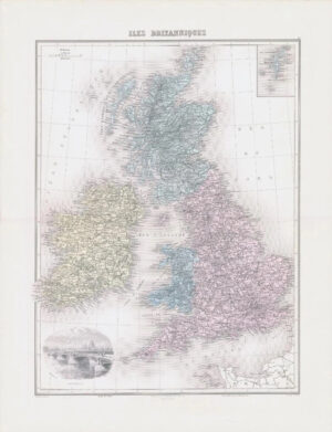 1892 Large Colour Antique Map of ILES BRITANNIQUES British Isles London (NAI/25)