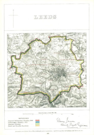 1868 West Yorkshire Boundary Commission Ordnance MAP PLAN of LEEDS (BC89)