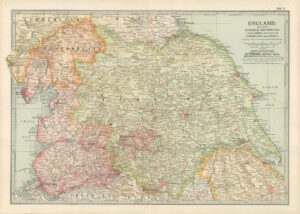 1903  Large Colour Map ENGLAND Section II Yorkshire, Westmoreland (EB6)