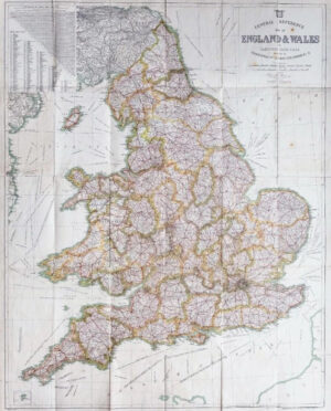 c1911-20 Very large folding GENERAL REFERENCE MAP ENGLAND & WALES Gross (FM2)