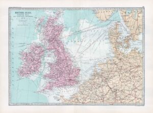 1912 Antique Map BRITISH ISLES MAPS North Sea German Ocean (BWM4-9)
